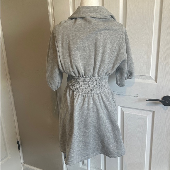 Anthropologie Daily Practice smocked waist Gray sweater dress Puff Sleeves - Picture 5 of 7